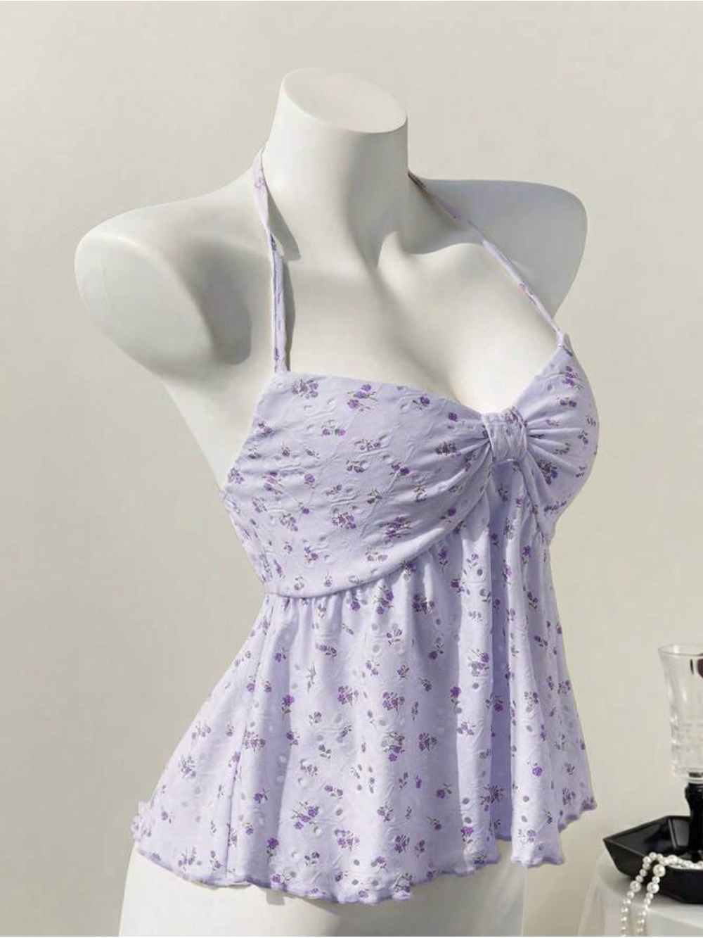 Lilac Floral Halter Babydoll Top